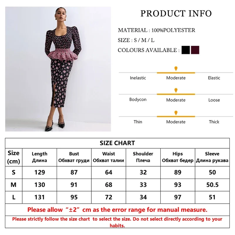 Clacive Fashion Loose Print Dresses Sets For Women 2 Pieces Bodycon U-Neck Long Sleeve High Waist Girdle Midi Slit Dress Set