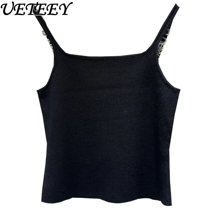 Design Sense Niche Black Beaded Letter-Printing Sleeveless Camisole Women's Summer Crop Tops Hot Girl Outer Wear Short Base Vest