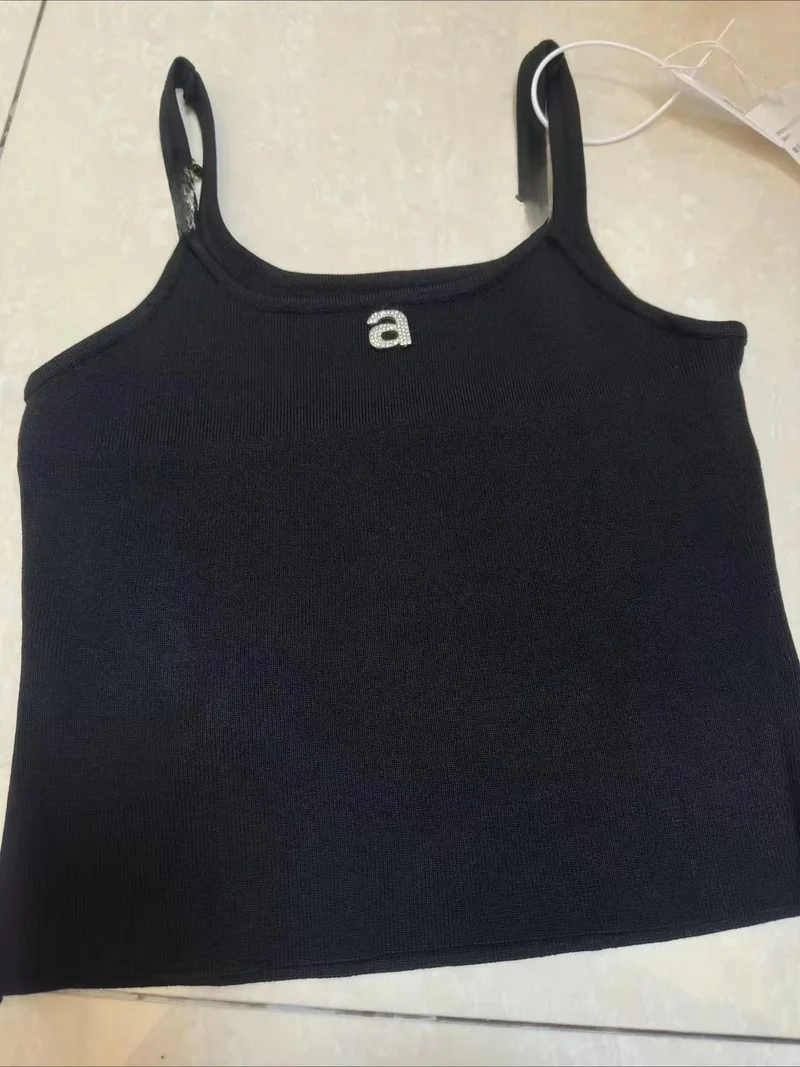 Design Sense Niche Black Beaded Letter-Printing Sleeveless Camisole Women's Summer Crop Tops Hot Girl Outer Wear Short Base Vest