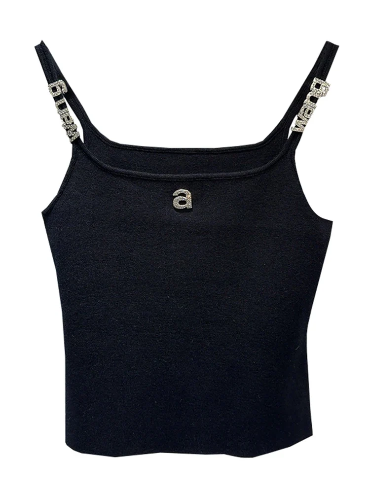 Design Sense Niche Black Beaded Letter-Printing Sleeveless Camisole Women's Summer Crop Tops Hot Girl Outer Wear Short Base Vest