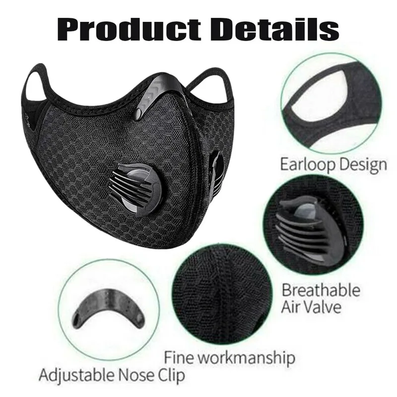 Sport Face Mask Activated Carbon Filter Dust Mask PM 2.5 Anti-Pollution Running Training MTB Road Bike Cycling Mask
