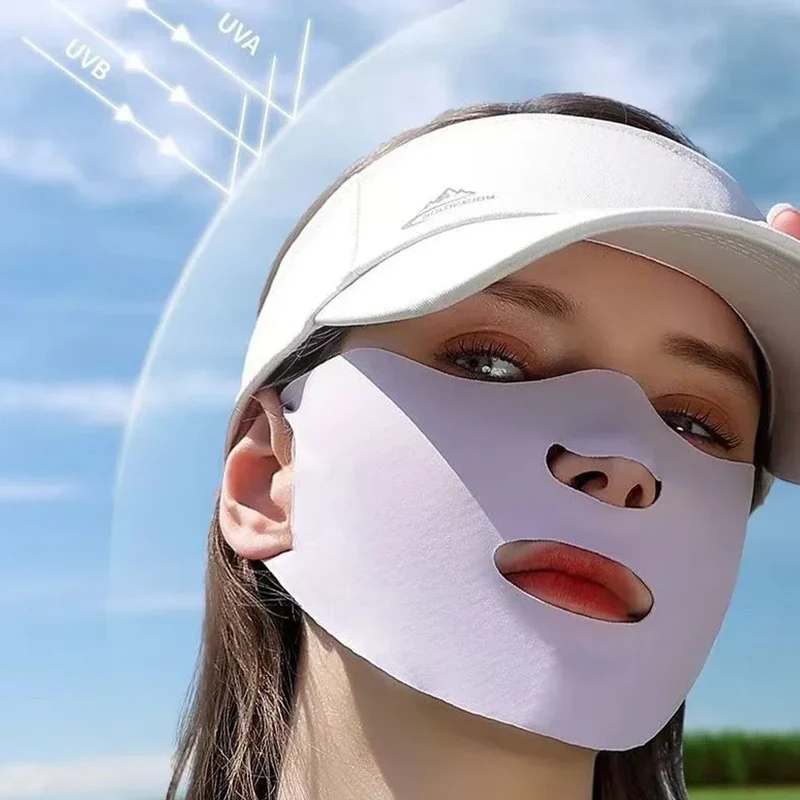 Women Men Sunscreen Mask Outdoor Cycling Face Mask Breathable Reusable Double Layer Ice Silk Masks Anti-UV Sun