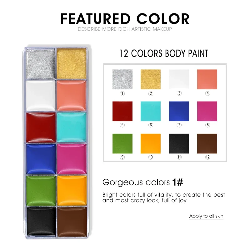 IMAGIC 12Colors Face Body Art Safe Kids Flash Tattoo Painting Halloween Christmas Party Makeup Drawing Pigment Drama Beauty Tool
