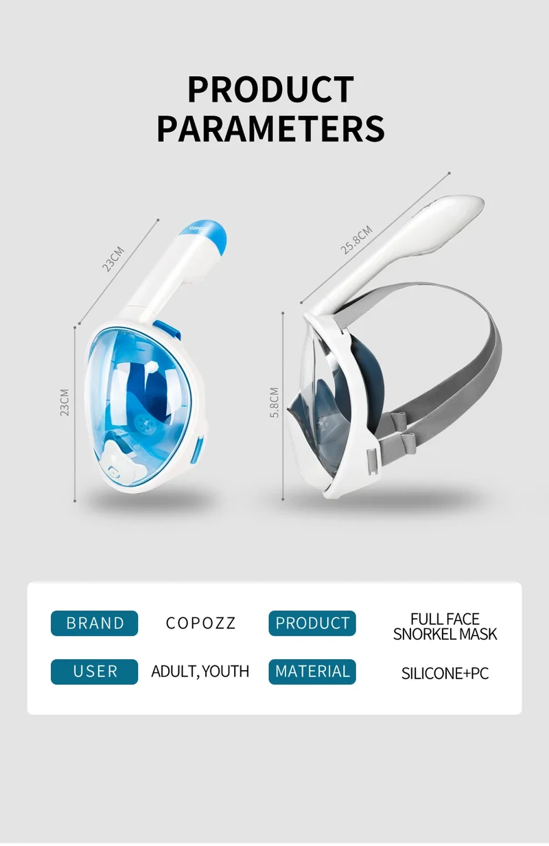 COPOZZ Scuba Underwater Hunting Diving Mask Anti Fog Snorkel Mask Breathing for Gopro Camera Men Women Full Face Mask Adult