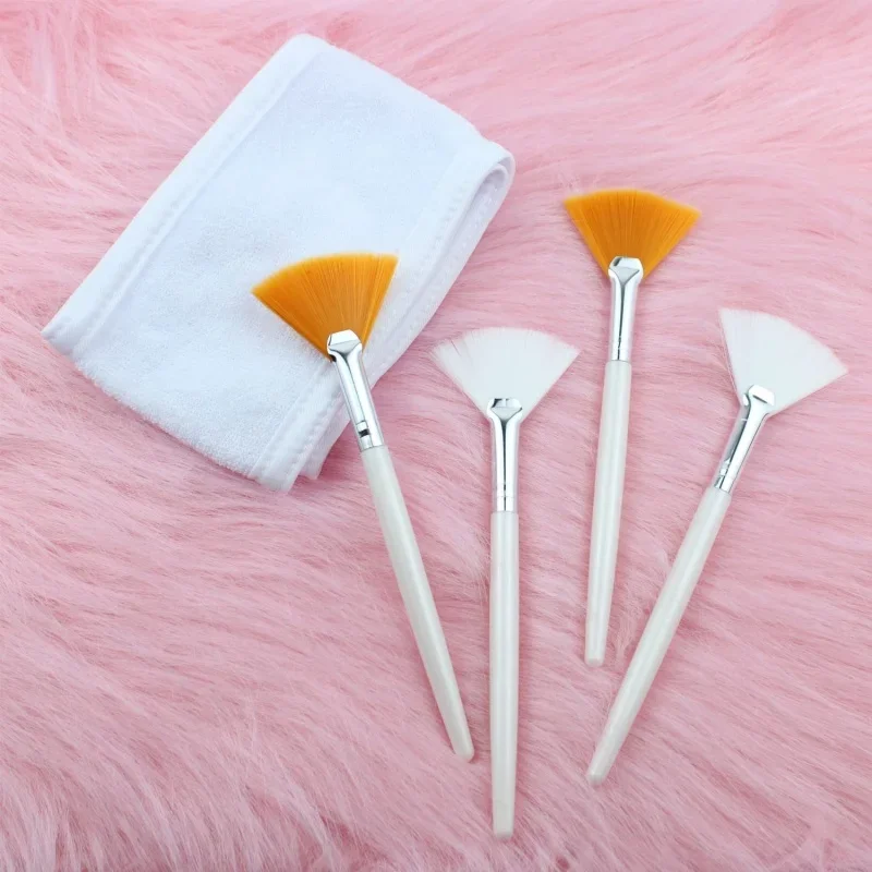 8pcs/set Facial Brushes Fan Makeup Brushes Soft Portable Mask Brushe Spa Headband Stretchable Hair Wrap Skincare Makeup Tools