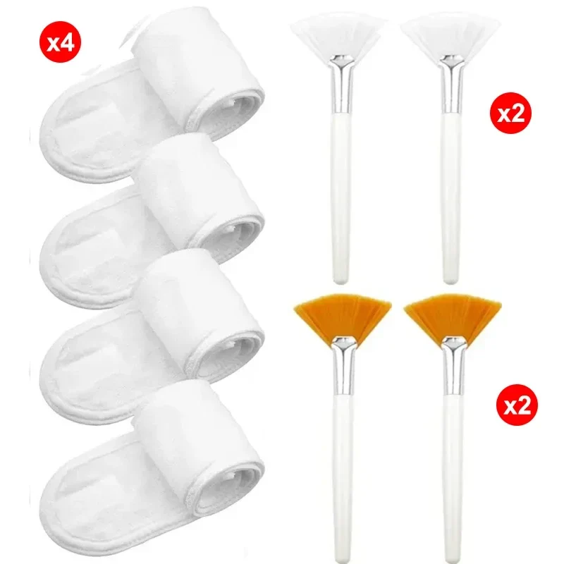 8pcs/set Facial Brushes Fan Makeup Brushes Soft Portable Mask Brushe Spa Headband Stretchable Hair Wrap Skincare Makeup Tools