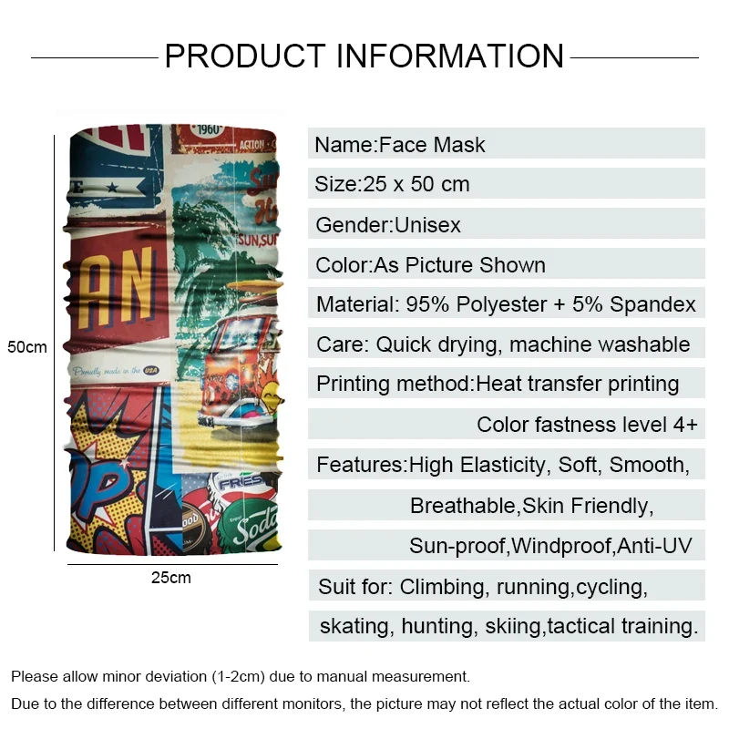 UV Protection Face Mask Neck Gaiter Windproof Scarf Sunscreen Breathable Bandana Balaclava for Sport Outdoor Running Motorcycle