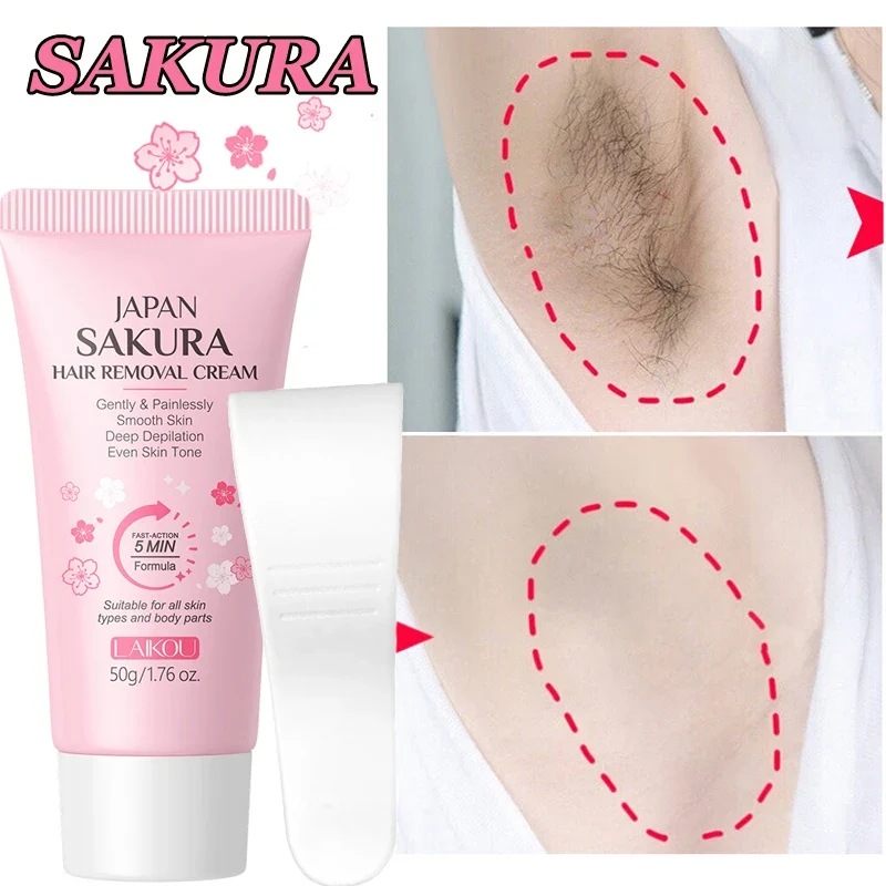 Sakura Hair Removal Cream Fast Painless Hair Growth Inhibitor Arm Armpit Legs Intimate Areas Permanent Depilatory for Men Woman