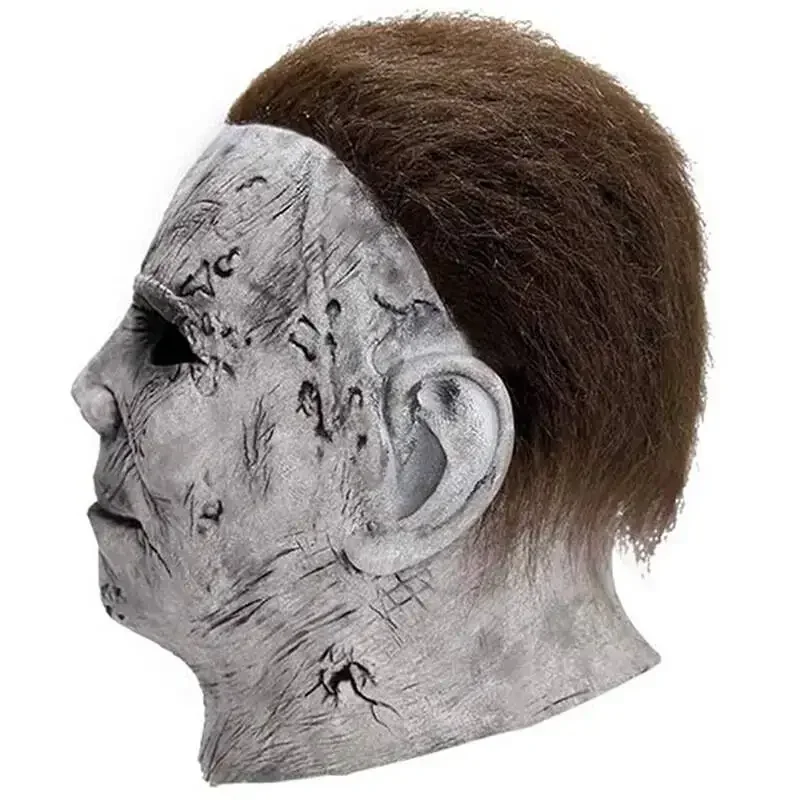 Halloween Michael Myers Mask Scary Killer Full Head Mask Creepy Fire Burn Scar Latex Face Mask Cosplay Costume Party Props Knife
