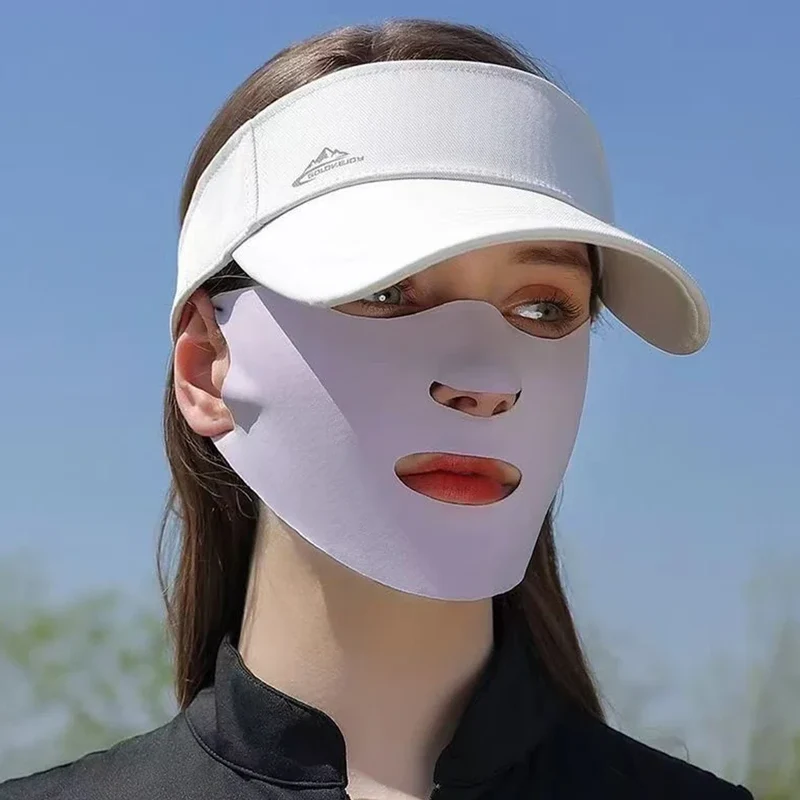 Women Men Sunscreen Mask Outdoor Cycling Face Mask Breathable Reusable Double Layer Ice Silk Masks Anti-UV Sun