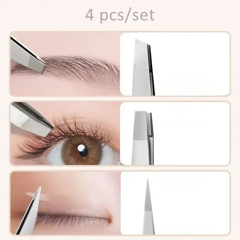 Ouriner Eyebrow Tweezers Set 4 Pcs Stainless Steel Eyebrow Forceps Professional Beauty Tool Set For Facial Hair Manicure Tool