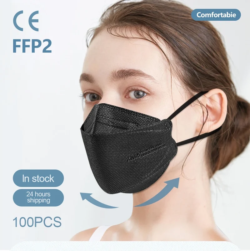 Adult Fish Shape Certified KN95 FFP2 Mask 4 Layers Black Fabric Mascarillas Mouth FPP2 Face Mask KN95 Filter Respirator ffp2mask