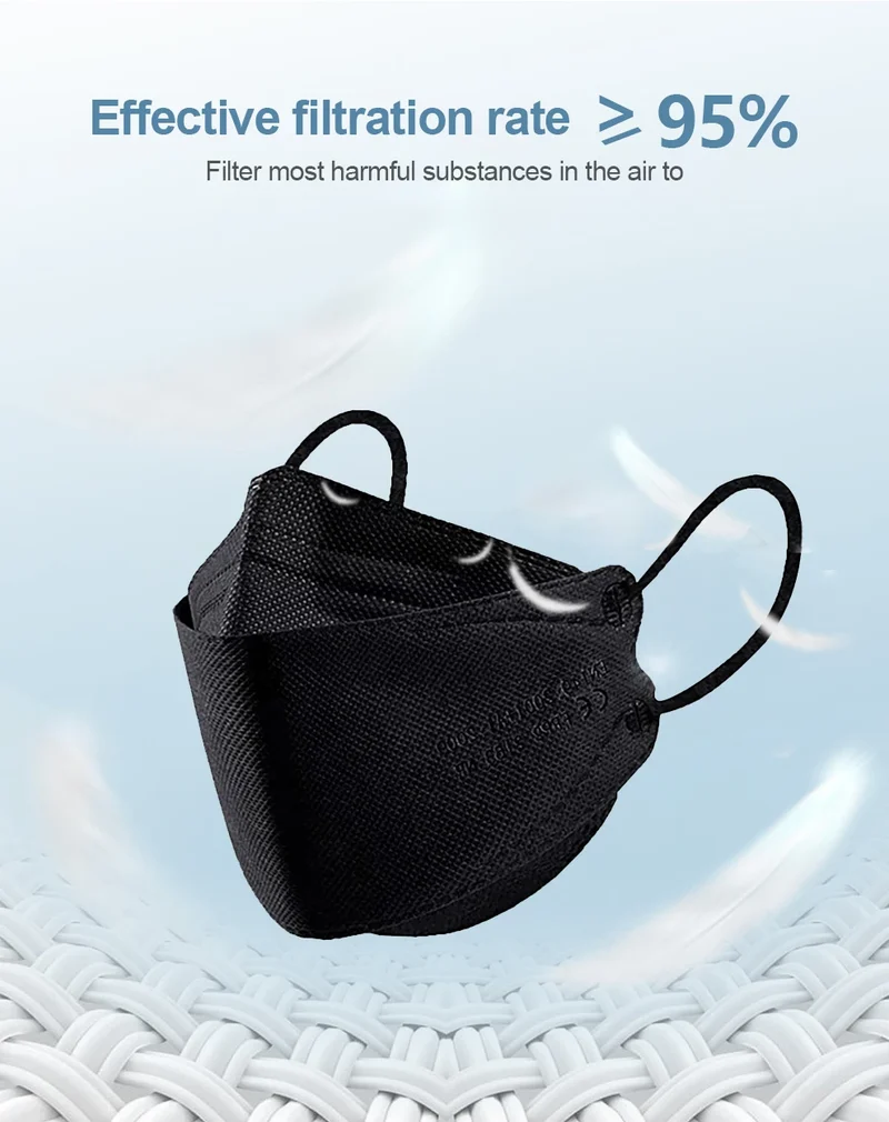Adult Fish Shape Certified KN95 FFP2 Mask 4 Layers Black Fabric Mascarillas Mouth FPP2 Face Mask KN95 Filter Respirator ffp2mask