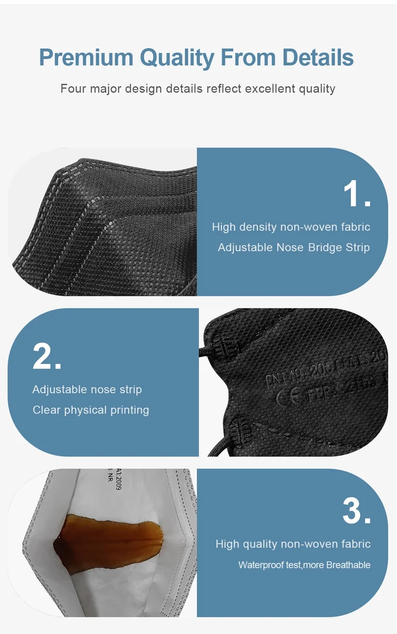 Adult Fish Shape Certified KN95 FFP2 Mask 4 Layers Black Fabric Mascarillas Mouth FPP2 Face Mask KN95 Filter Respirator ffp2mask