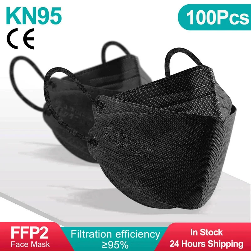 Adult Fish Shape Certified KN95 FFP2 Mask 4 Layers Black Fabric Mascarillas Mouth FPP2 Face Mask KN95 Filter Respirator ffp2mask