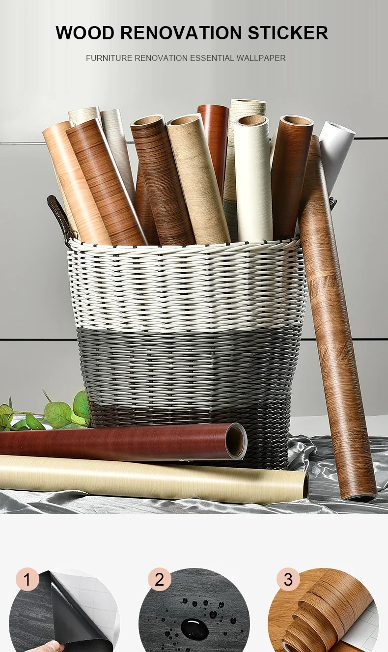 PVC Waterproof Self Adhesive Wallpaper Wall in Rolls Furniture Cabinets Vinyl Decorative Film Wood Grain Stickers For Home Decor