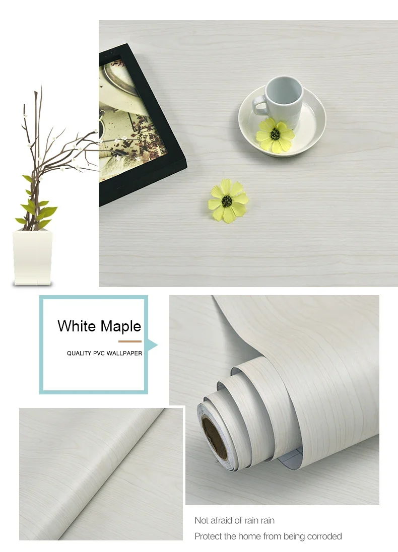 PVC Waterproof Self Adhesive Wallpaper Wall in Rolls Furniture Cabinets Vinyl Decorative Film Wood Grain Stickers For Home Decor