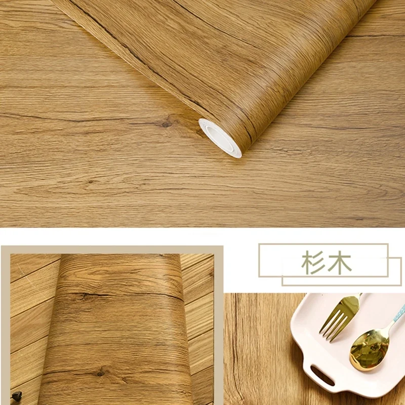 PVC Waterproof Self Adhesive Wallpaper Wall in Rolls Furniture Cabinets Vinyl Decorative Film Wood Grain Stickers For Home Decor