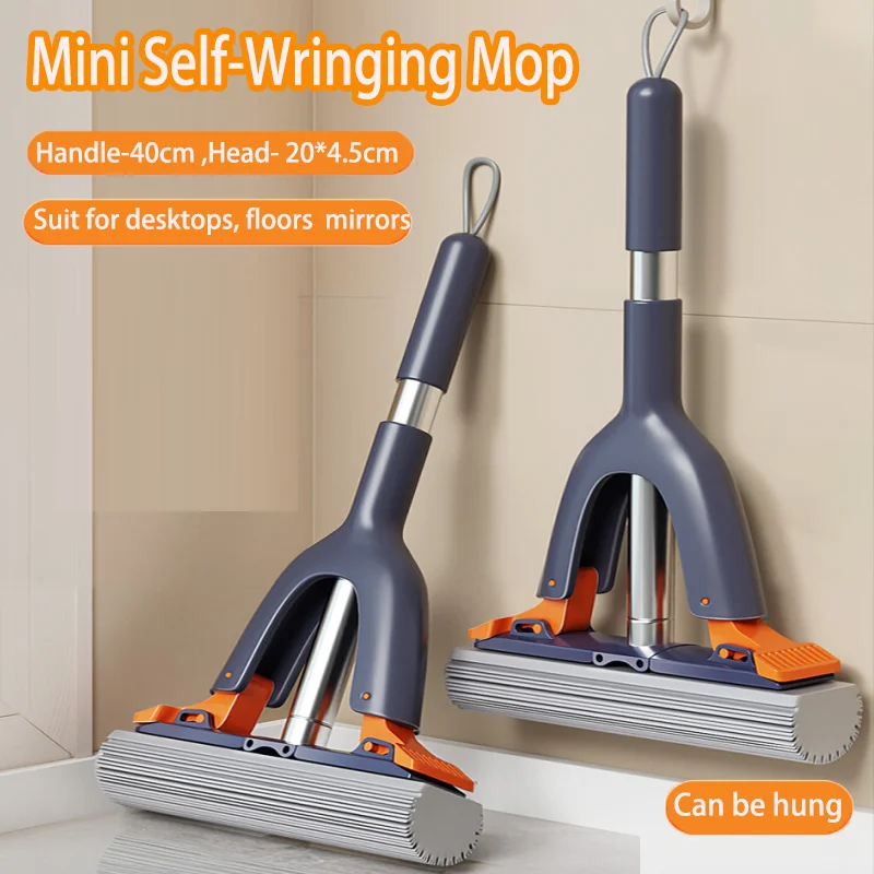 Mini Mop Self Squeeze Mop Powerful Folding Household Clean Tools No Hand Wash Strong Absorbent Mop for Bathroom Kitchen Desktop