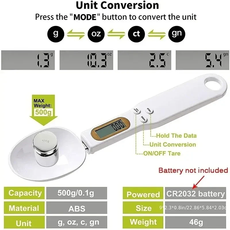 Weighing Spoon Scale Home Kitchen Tools Electronic Measuring Coffee Food Flour Powder Baking LCD Digital Measurement Adjustable