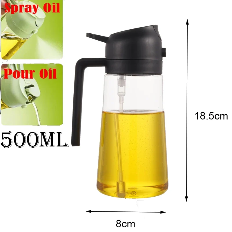 Oil Sprayer Kitchen Spray Oil Polisher 2in1 500ml Plastic Oil Sprayer Bottle Spray Dispenser Cruet BBQ Kitchen Baking Roasting