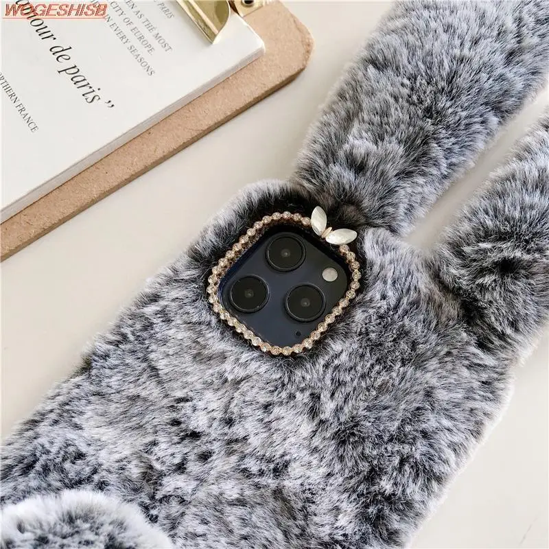 Soft Plush Phone Case For Xiaom Poco C85 C75 C71 C65 C61 C55 C51 C50 C40 C31 C3 Warm Winter Furry Rabbit Bunny Fur Cover