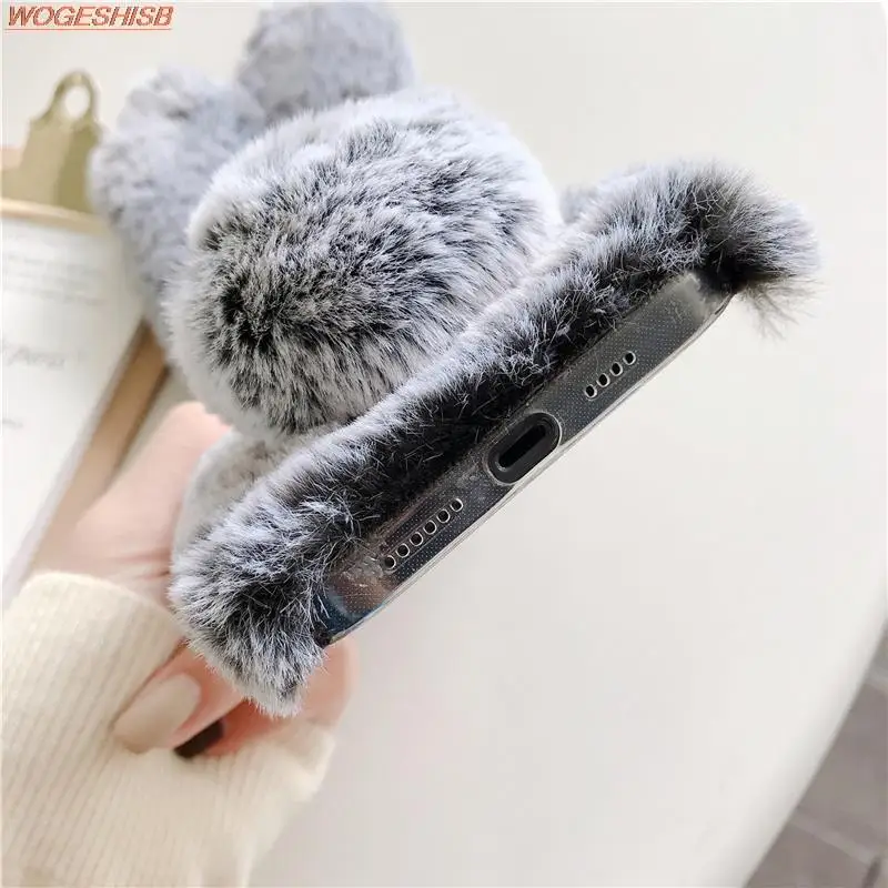 Soft Plush Phone Case For Xiaom Poco C85 C75 C71 C65 C61 C55 C51 C50 C40 C31 C3 Warm Winter Furry Rabbit Bunny Fur Cover