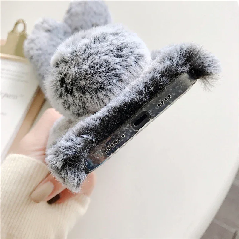 Soft Plush Phone Case For Xiaom Poco C85 C75 C71 C65 C61 C55 C51 C50 C40 C31 C3 Warm Winter Furry Rabbit Bunny Fur Cover