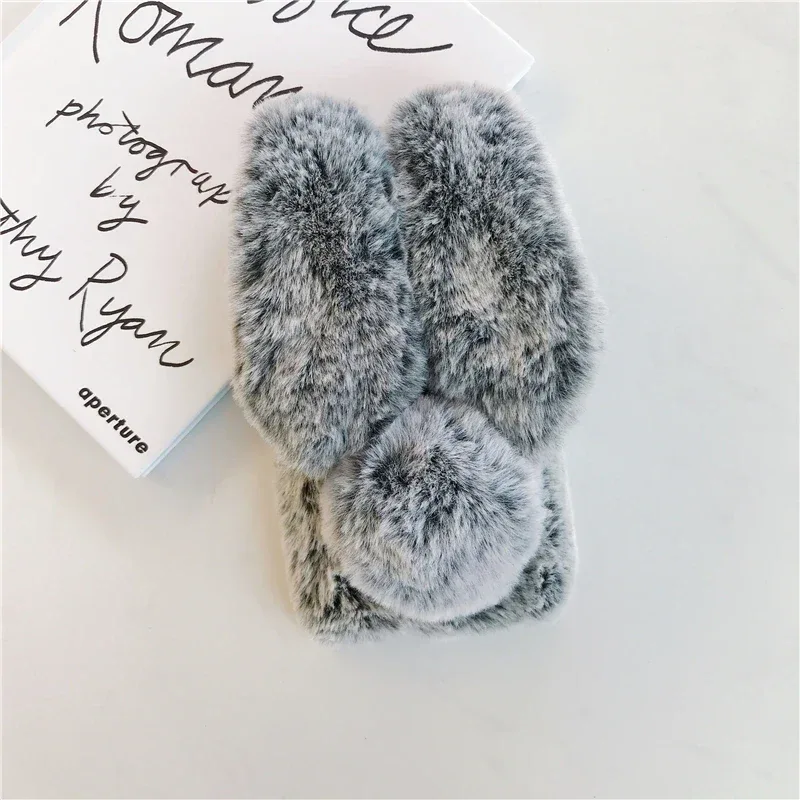 Soft Plush Phone Case For Xiaom Poco C85 C75 C71 C65 C61 C55 C51 C50 C40 C31 C3 Warm Winter Furry Rabbit Bunny Fur Cover