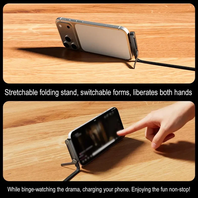 240W Fast Charging Phone Holder Data Fast Charging Cable Phone Tablet Built in Foldable KickStand Holder 2-in-1 Type-C To C