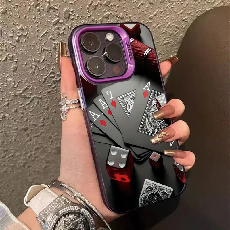 Poker For iphon 16 15 Plus X XR XS Max 11 12 13 Pro 16 Pro Max X XR XS Shockproof Ultra-Thin Hard Cover Protective Phone Case