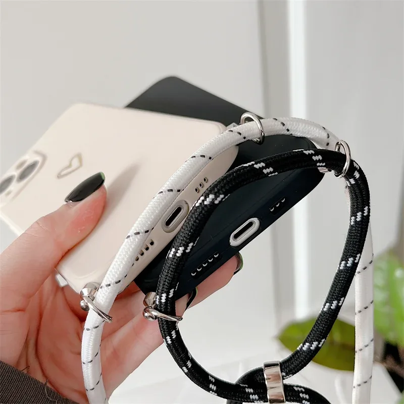 Crossbody Lanyard Silicone Phone Case For iPhone 15 14 11 12 13 Pro Max Mini 8 7 6 Plus 10 X Xr Xs Max SE 2020 Love Heart Cover