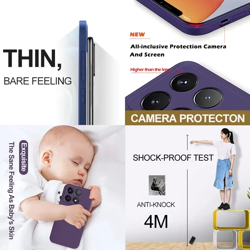 Poco X6 Pro Case Liquid Silicone Phone Case For Xiaomi Poco X6 Pro Poco X 6 X6Pro Pocox6 Pro 5G Shockproof Soft Cover