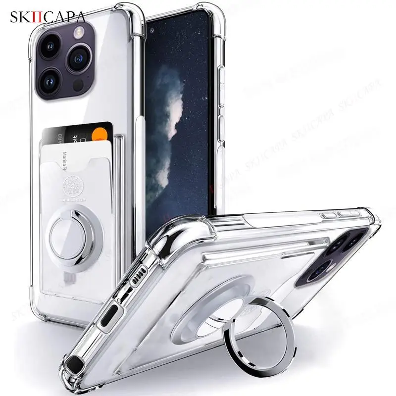 Ring Holder Wallet Card Slot Phone Case for Xiaomi 14T 14 Pro Airbag Shockproof Soft Silicone Transparent Cover for Redmi 14C 4G