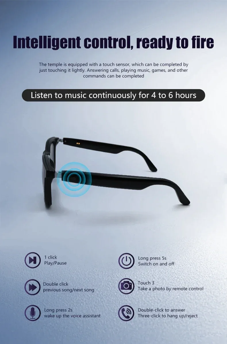 CLLOIO Bluetooth Smart Prescription Glasses Magnet Clip On Polarized Myopia Eyewear Anti Blue Light Progressive Reading Glasses