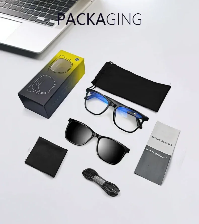 CLLOIO Bluetooth Smart Prescription Glasses Magnet Clip On Polarized Myopia Eyewear Anti Blue Light Progressive Reading Glasses
