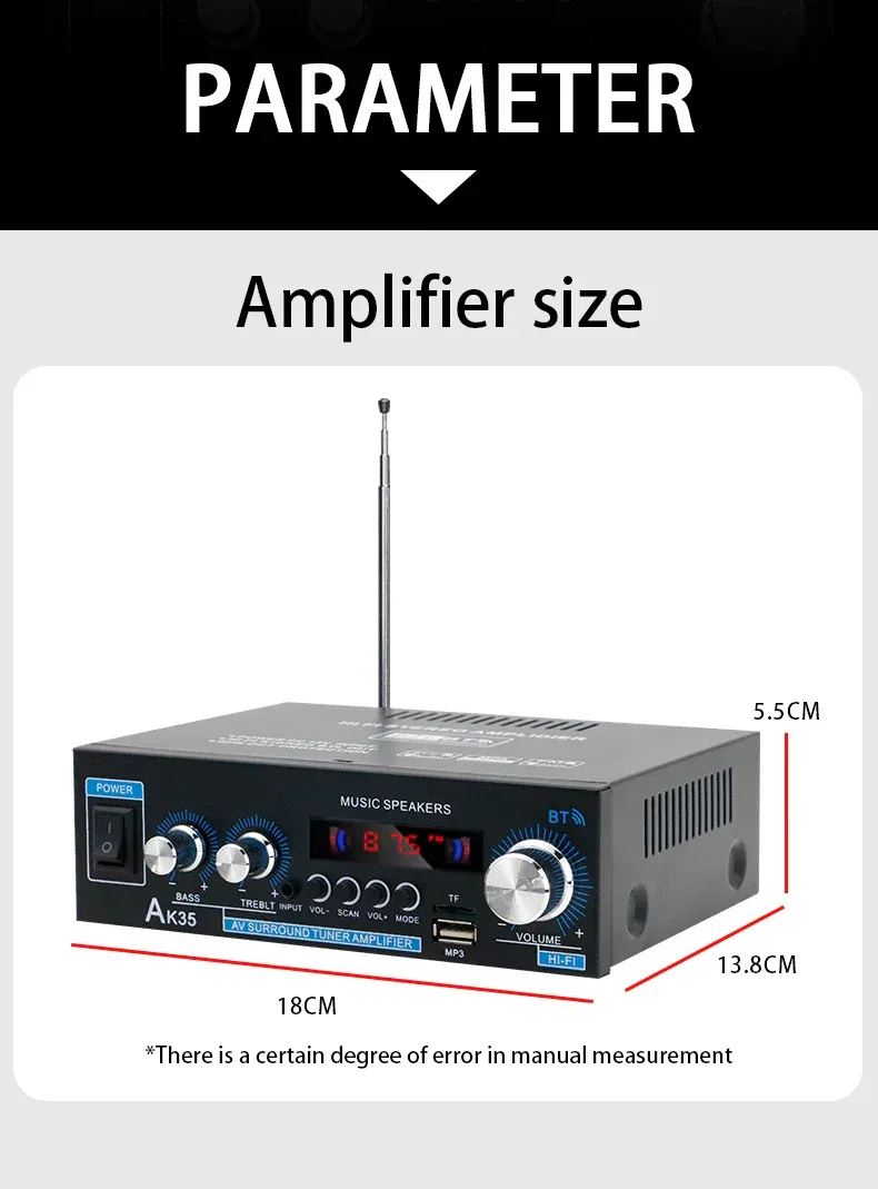 Home High-power Bluetooth Power Amplifier 2.0 Channel Constant Resistance Mini Power Amplifier Small Car Power Amplifier Multy