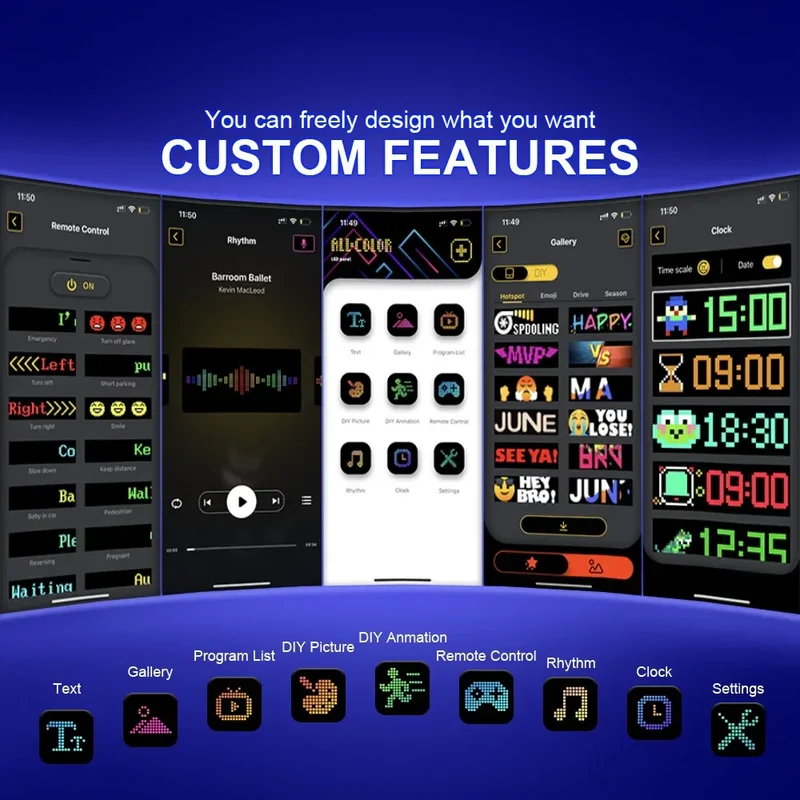 LED Scrolling Advertising Display RGB USB App Bluetooth DIY Devil Eye Overlength Matrix Pixel Panel Pattern Animation Display