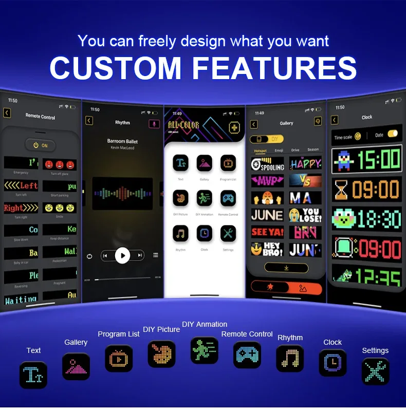 LED Scrolling Advertising Display RGB USB App Bluetooth DIY Devil Eye Overlength Matrix Pixel Panel Pattern Animation Display