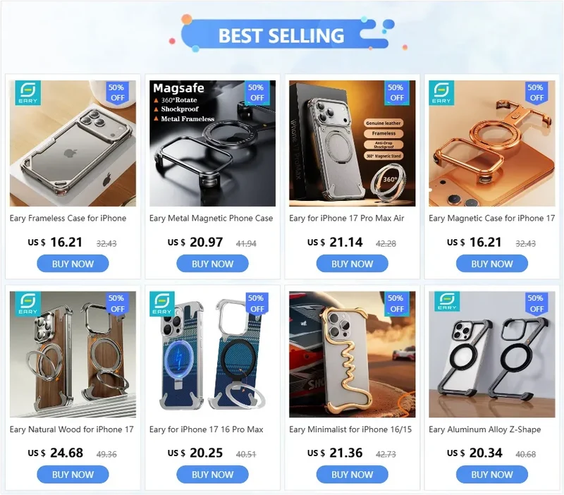 Eary Aluminum Alloy Z-Shape Phone Case for iPhone 16 Pro Max Metal Frameless Magnetic Bumper Minimalist Slim Protective Cover