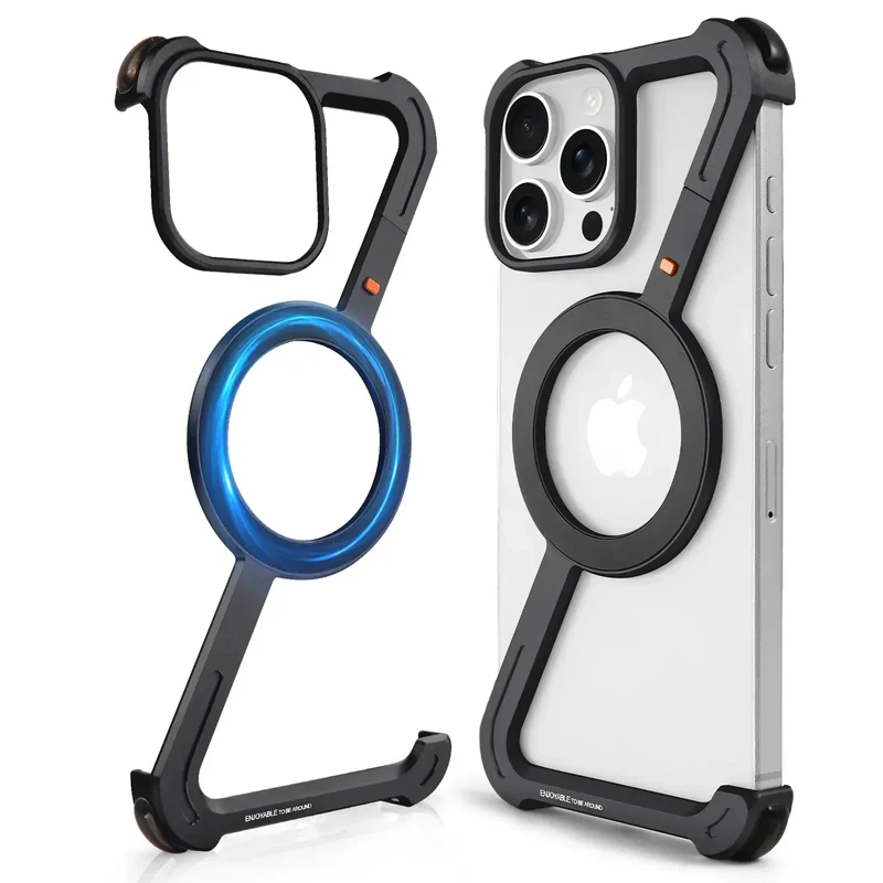 Eary Aluminum Alloy Z-Shape Phone Case for iPhone 16 Pro Max Metal Frameless Magnetic Bumper Minimalist Slim Protective Cover