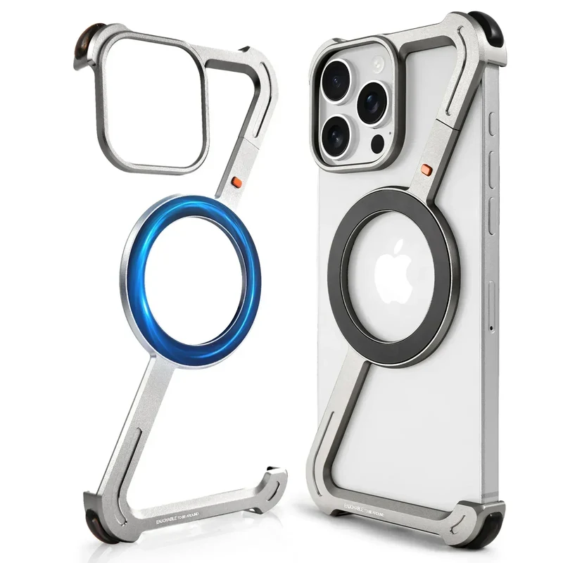 Eary Aluminum Alloy Z-Shape Phone Case for iPhone 16 Pro Max Metal Frameless Magnetic Bumper Minimalist Slim Protective Cover