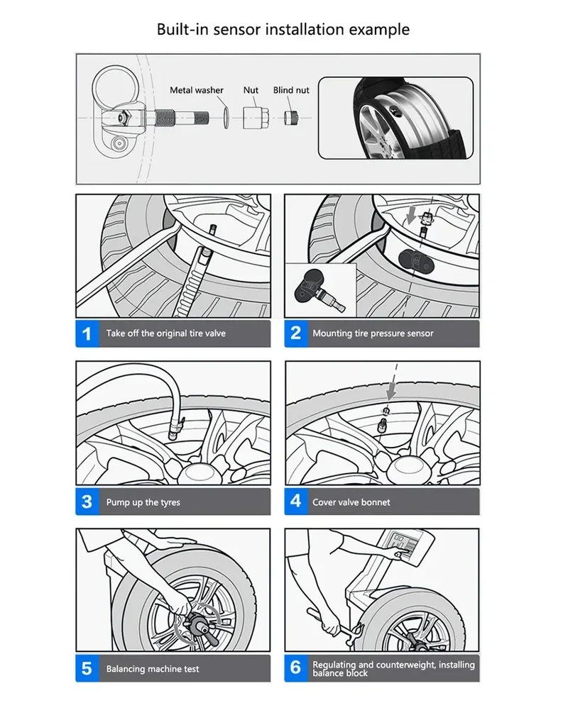 Wireless Solar Charging TPMS Real-time Monitoring with Electronic Clock Display 4 Sensors Tire Pressure Monitoring System