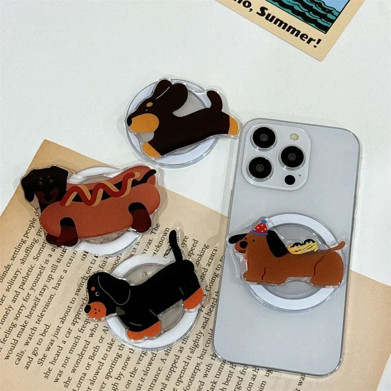 Cute Dachshund Dog Magnetic Holder Grip Tok Griptok Phone Stand Holder Support For iPhone For Pad Magsafe Smart Tok
