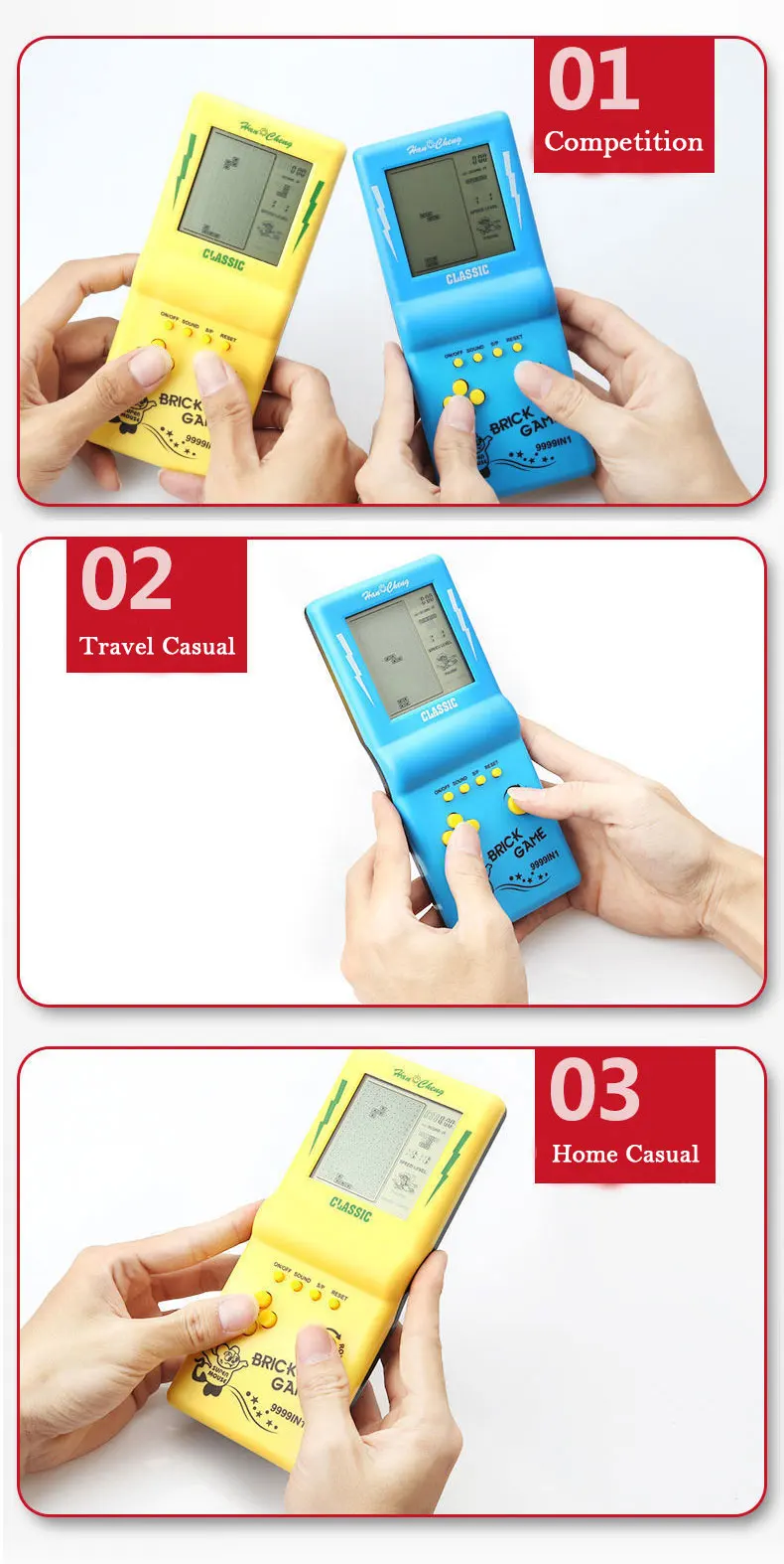 Classic Retro Handheld Game Players for Tetris Console Large Screen Children's Nostalgic Pocket Game Machine Kids Puzzle Toys
