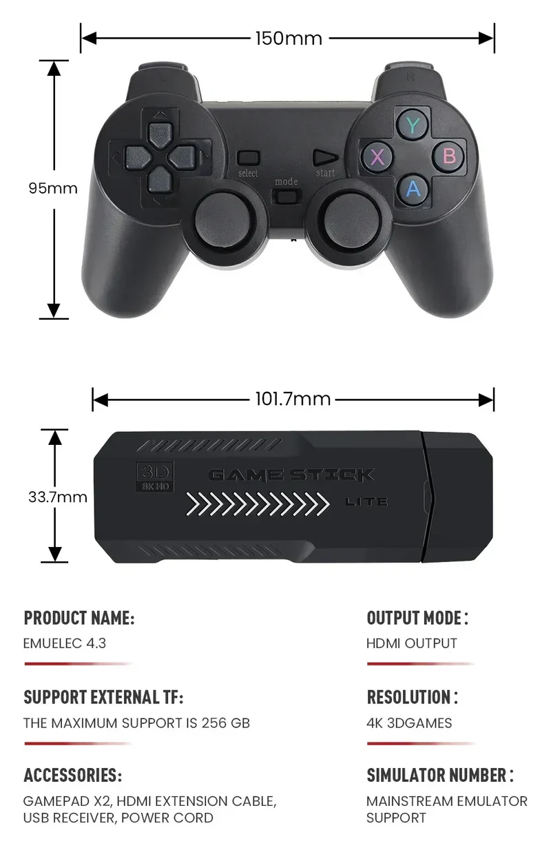 X2 Plus Game Stick 4K HD 2 4G Retro Video Game Console Wireless Controller TV Emulator PS1 N64 DC 256G Games