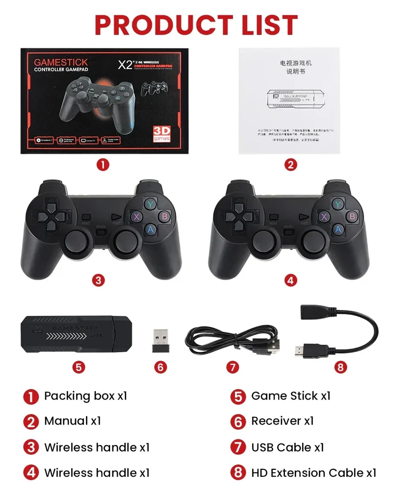 2026 New X2 Plus Game Stick 4K HD 2 4G Retro Video Game Console Wireless Controller TV Emulator PS1 N64 DC