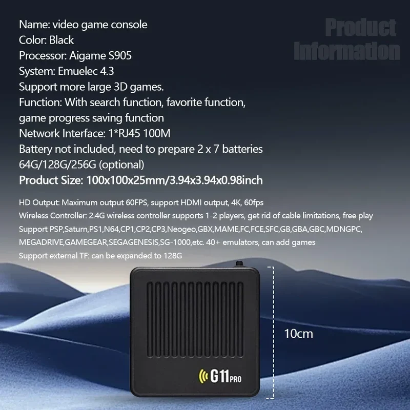 G11 Pro Game Box Video Game Console Built in 10000+ Retro Games with 2.4G Wireless Gamepad 4K HDMI-Compatible Game Stick TV BOX