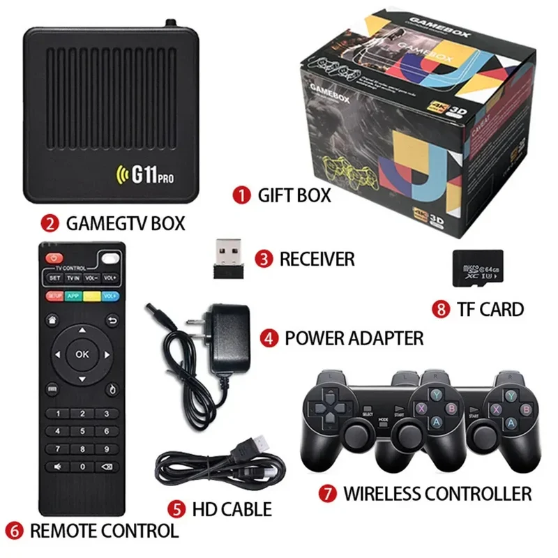G11 Pro Video Game Box Built in 10000+ Retro Games HD Video Game Console Ultra Low Latency with 2.4G Wireless Dual Controllers