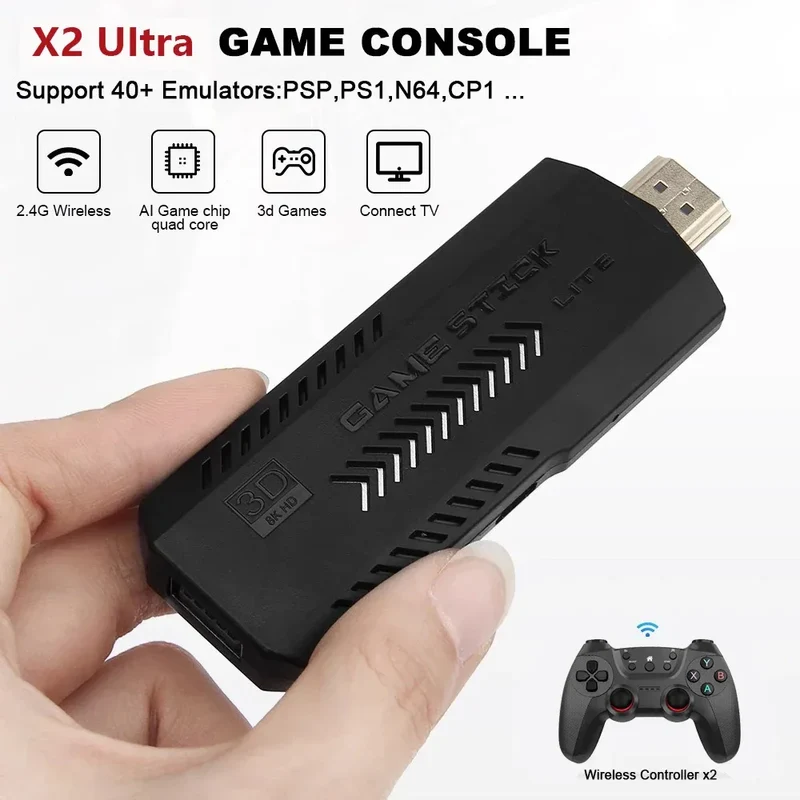 X2 Ultra Retro Video Game Console 4K 3D HD Handheld Game Stick Game Wireless Controller TV Game Play 256G Retro Games Man Gifts